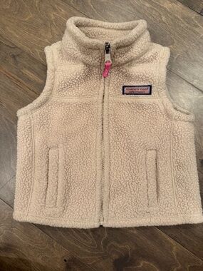Vineyard Vines Pink-Trim Cream Sherpa Vest